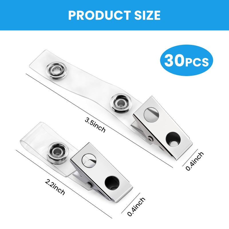 Easytle 30 Pcs Metal Badge Clips with Clear PVC Straps ID Strap Clip Double Holes Badge Holder Clips ID Clip for Badges, Work Badges - Image 2